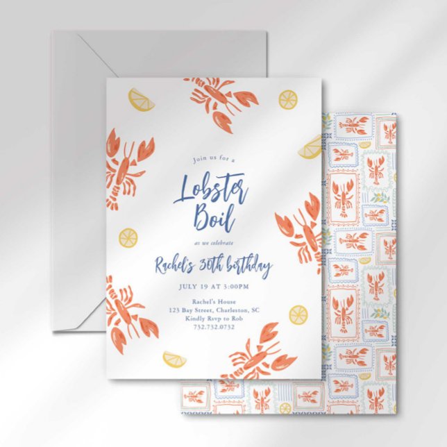 Preppy Stripes Lobster Boil Seafood Feast  Invitation (Creator Uploaded)