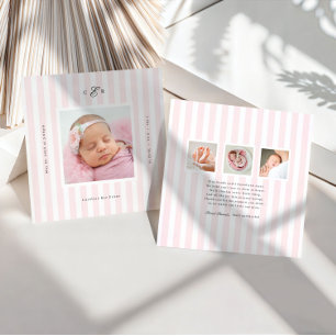 Preppy Stripes Monogram Photo Birth Announcement