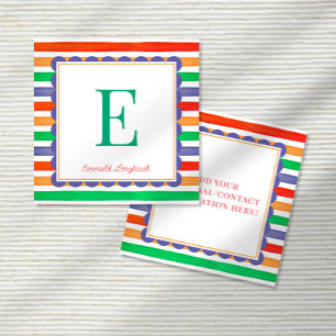 Preppy Stripes Monogram Scallop Colourful Enclosure Card