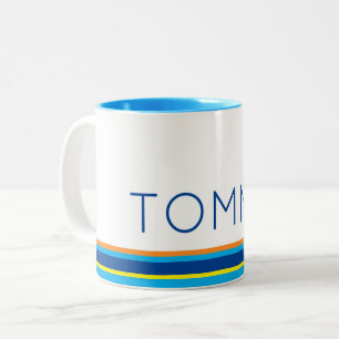 Preppy Stripes NAME Bright Colours Summer Fun Two-Tone Coffee Mug