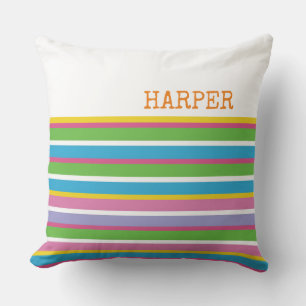 Preppy Stripes NAME Summer Hip Modern Fun Cushion