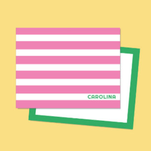 Preppy Stripes Pink & Bright Green Cute Girly Card