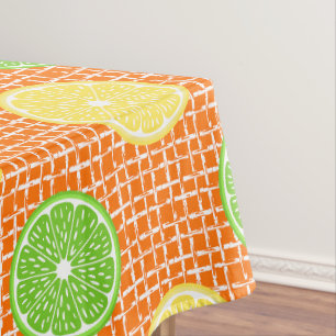 Preppy Summer Citrus Lemon Lime on Orange Bamboo Tablecloth