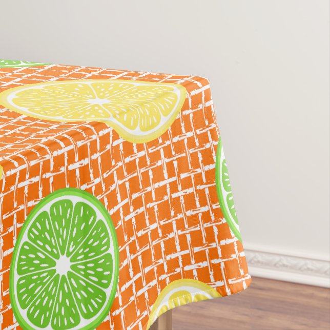 Preppy Summer Citrus Lemon Lime on Orange Bamboo  Tablecloth (In Situ)
