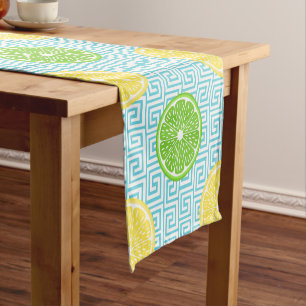 Preppy Summer Citrus Lemon Lime on Turquoise Short Table Runner
