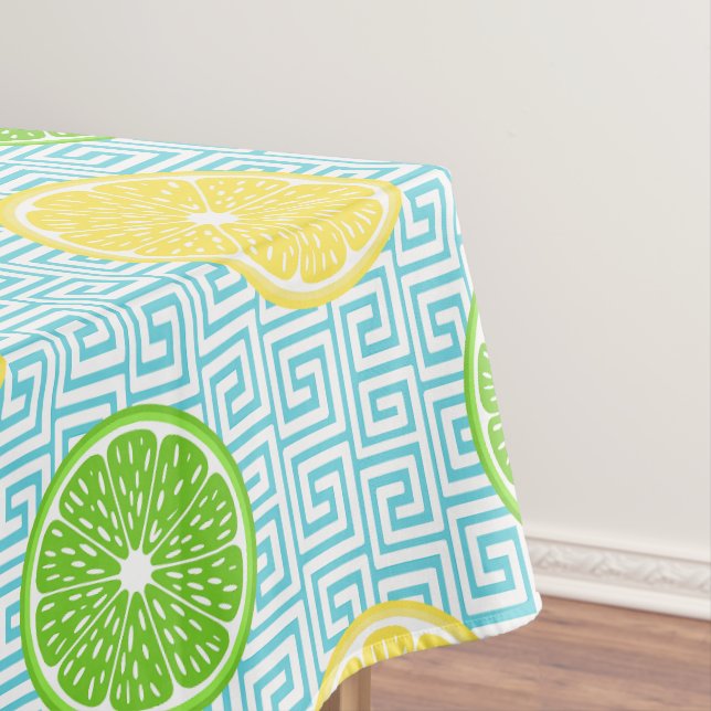 Preppy Summer Citrus Lemon Lime on Turquoise  Tablecloth (In Situ)