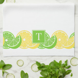 Preppy Summer Citrus Lemon Lime Slice Border Tea Towel
