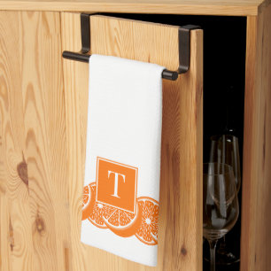 Preppy Summer Citrus Orange Slice Border Tea Towel