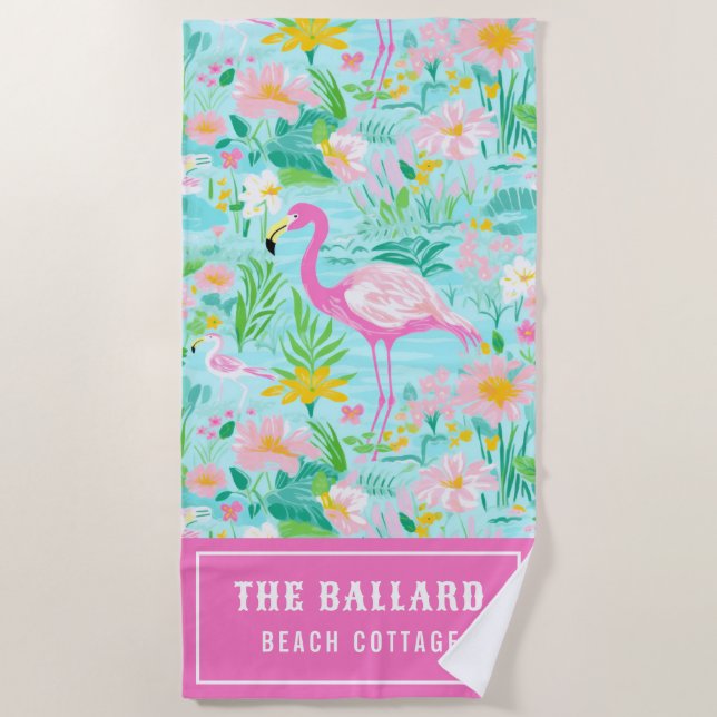 Preppy Summer Flamingo | Beach House Beach Towel (Front)