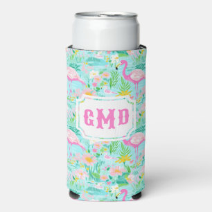 Preppy Summer Flamingo Monogram Seltzer Can Cooler