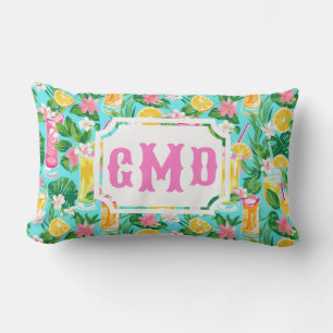Preppy Summer Tropical Cocktails   Monogram Lumbar Cushion