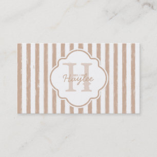 Preppy Tan Painted Stripes Monogram and Name Business Card