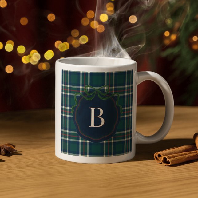 Preppy Tartan Plaid Christmas Monogram Mug (Creator Uploaded)