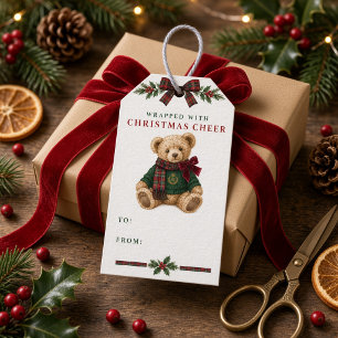 Preppy Tartan Teddy Bear Christmas Gift Tags