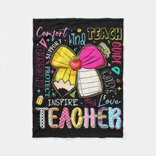 Preppy Teacher Coquette Bow Teach Love Inspire Tea Fleece Blanket