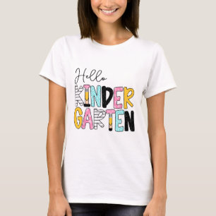 Preppy Teacher Pencil Notebook Hello Kindergarten T-Shirt