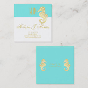 Preppy Teal Gold Seahorse Social Media Profile Square Business Card