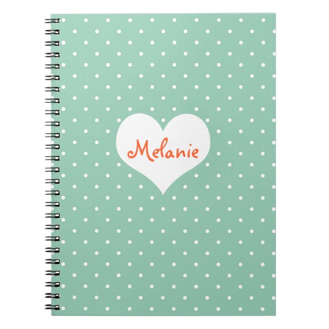 Preppy teal polka dot heart personalised journal (Front)