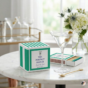 Preppy Teal Striped "The Perfect Match" Wedding Favour Box
