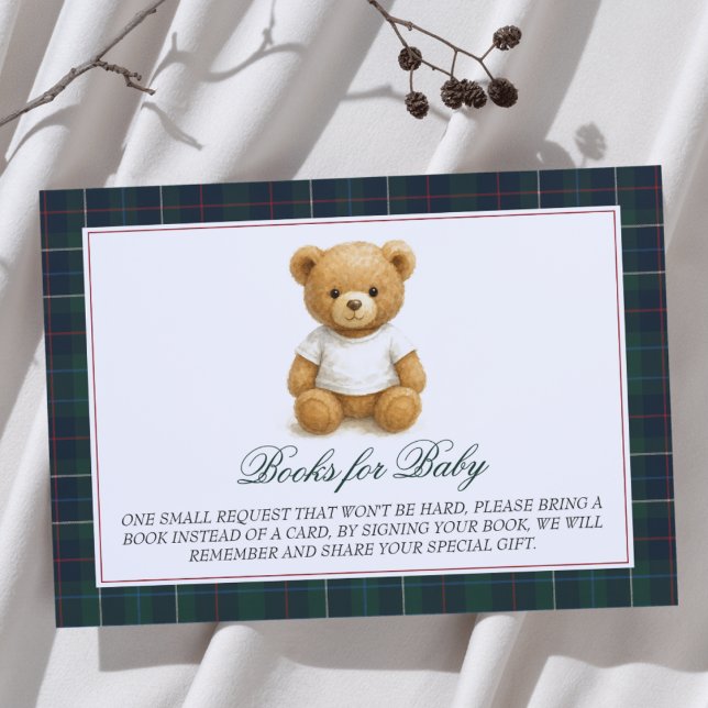Preppy Teddy Bear Baby Shower Books for Baby Enclosure Card (Creator Uploaded)