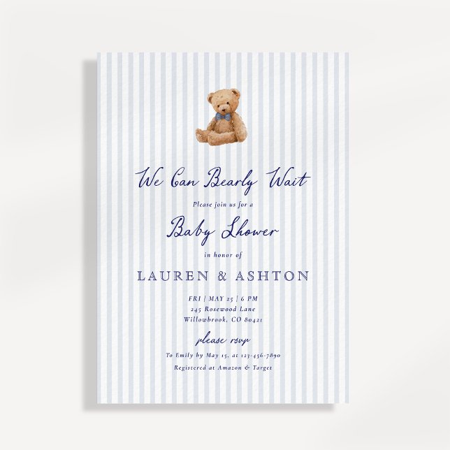 Preppy Teddy Bear Baby Shower Invitation (Creator Uploaded)