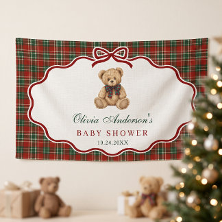 Preppy Teddy Bear Christmas Baby Shower Banner