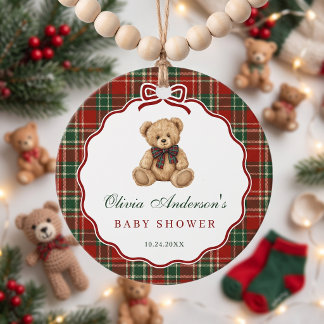Preppy Teddy Bear Christmas Baby Shower Favour Tags