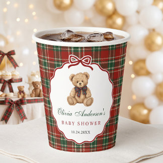 Preppy Teddy Bear Christmas Baby Shower Paper Cups