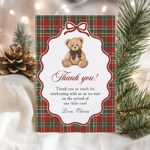 Preppy Teddy Bear Christmas Baby Shower Thank You Card