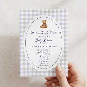 Preppy Teddy Bear Gingham Baby Shower Invitation