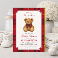 Preppy Teddy Bear Girl Baby Shower Red Black Plaid