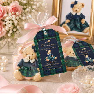 Preppy Teddy Bear Girl Baby Shower Thank you favou Gift Tags