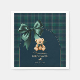 Preppy Teddy Bear Green Plaid Boy Baby Shower Napkin