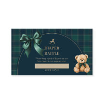Preppy Teddy Bear Green Plaid Diaper Raffle Insert