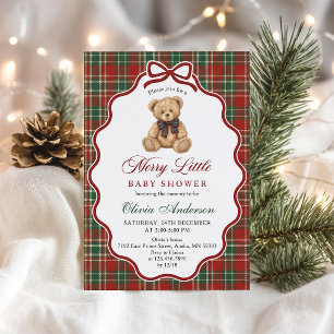 Preppy Teddy Bear Merry Little Baby Shower Invitation