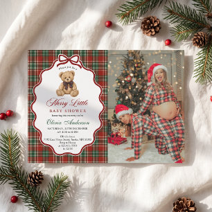 Preppy Teddy Bear Merry Little Baby Shower Photo Invitation