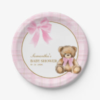 Preppy Teddy Bear Pink Plaid Baby Shower