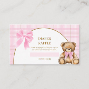 Preppy Teddy Bear Pink Plaid Diaper Raffle Card