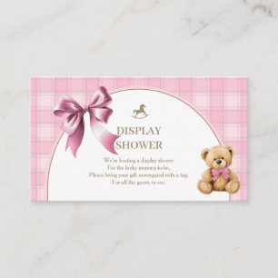 Preppy Teddy Bear Pink Plaid Display Shower   Enclosure Card