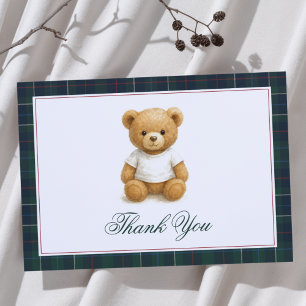 Preppy Teddy Bear Plaid Baby Shower Thank You Card