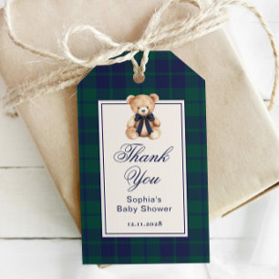 Preppy Teddy bear Plaid Baby Shower Thank you Gift Tags