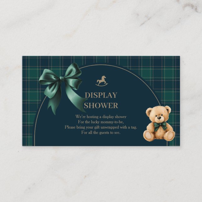 Preppy Teddy Bear Plaid Display Shower Insert Card (Front)