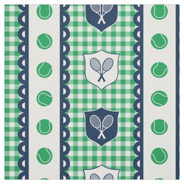Preppy Tennis Crest Gingham - Green & Navy Fabric (Swatch)