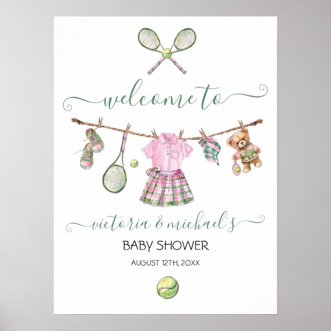 Preppy Tennis Girl Baby Shower Welcome Sign (Front)