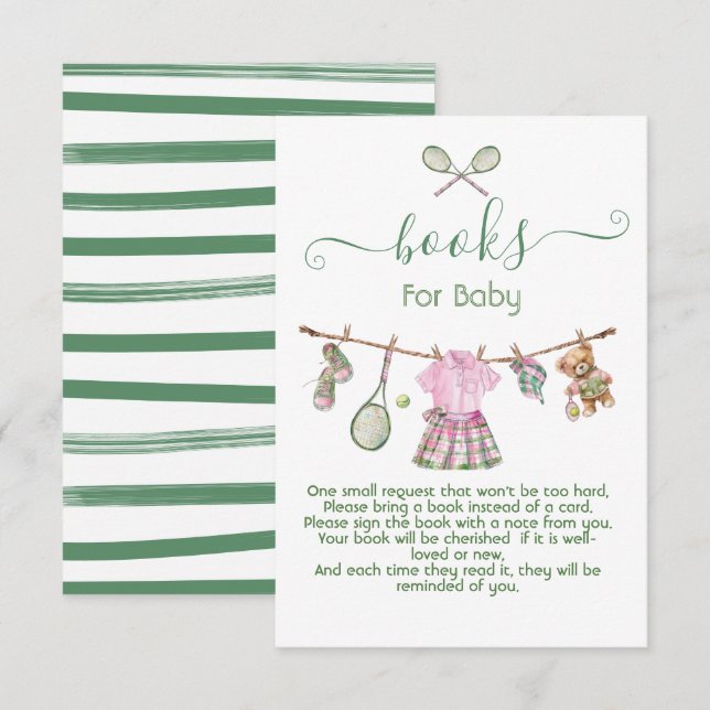 Preppy Tennis girl clothesline books for baby Invitation (Front/Back)