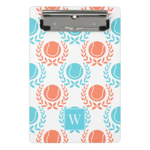 Preppy Tennis Laurel Wreath - Coral & Turquoise Mini Clipboard