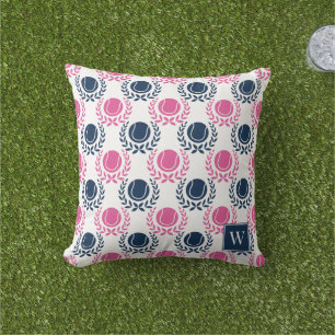 Preppy Tennis Laurel Wreath - Navy & Hot Pink Cushion