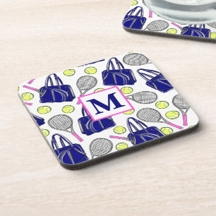 Preppy Tennis Pattern Monogram Coaster