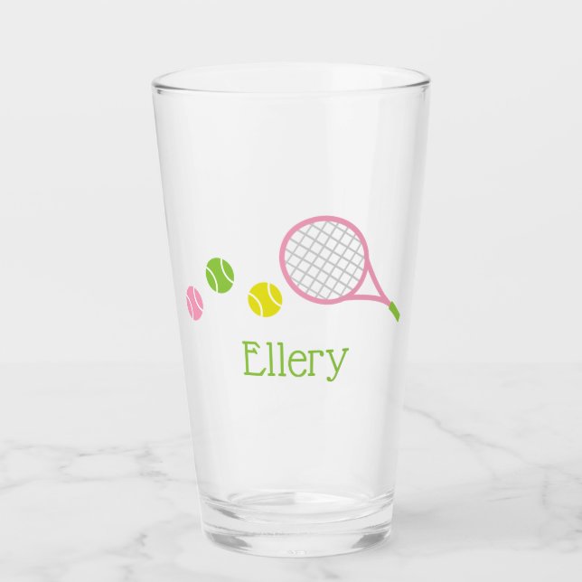 Preppy Tennis Personalised Glass Tumbler (Front)