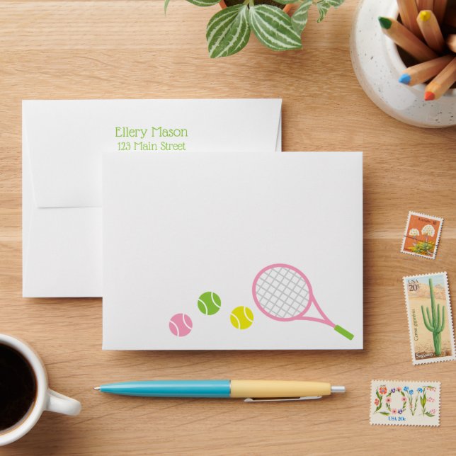 Preppy Tennis Personalised Stationery Envelopes (Desk)